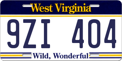 WV license plate 9ZI404