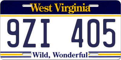 WV license plate 9ZI405