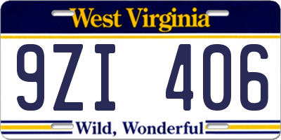 WV license plate 9ZI406