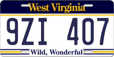 WV license plate 9ZI407