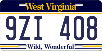 WV license plate 9ZI408