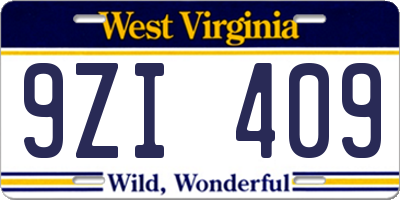 WV license plate 9ZI409