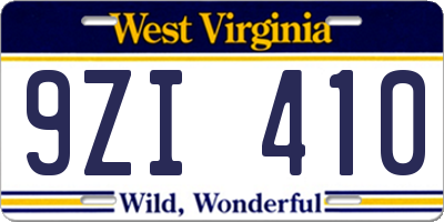 WV license plate 9ZI410
