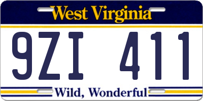 WV license plate 9ZI411
