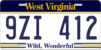 WV license plate 9ZI412