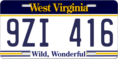 WV license plate 9ZI416