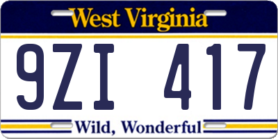 WV license plate 9ZI417