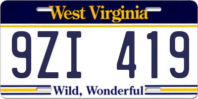 WV license plate 9ZI419