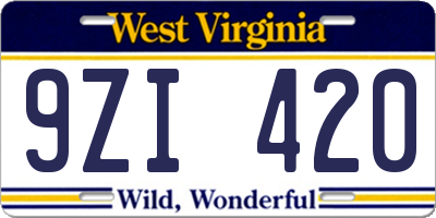 WV license plate 9ZI420