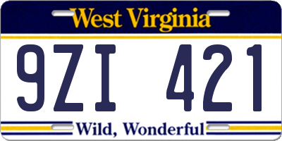WV license plate 9ZI421