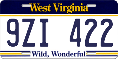 WV license plate 9ZI422