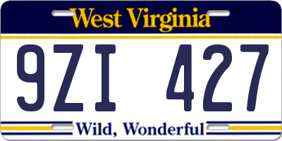 WV license plate 9ZI427