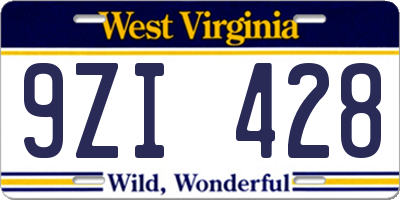 WV license plate 9ZI428