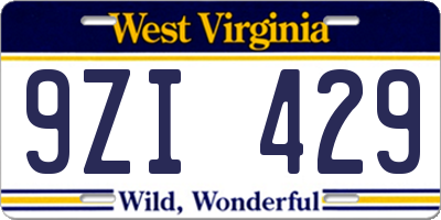 WV license plate 9ZI429