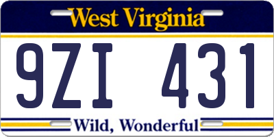 WV license plate 9ZI431