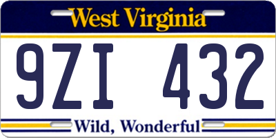 WV license plate 9ZI432