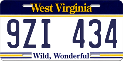 WV license plate 9ZI434