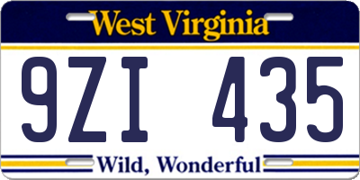 WV license plate 9ZI435