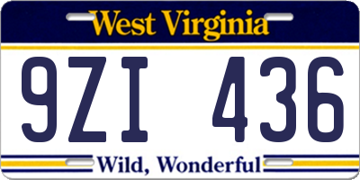 WV license plate 9ZI436