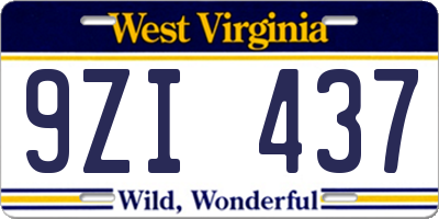 WV license plate 9ZI437