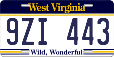 WV license plate 9ZI443