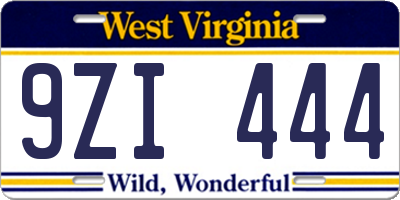 WV license plate 9ZI444