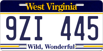 WV license plate 9ZI445