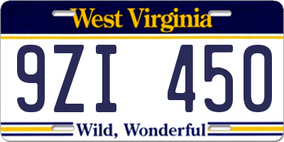 WV license plate 9ZI450