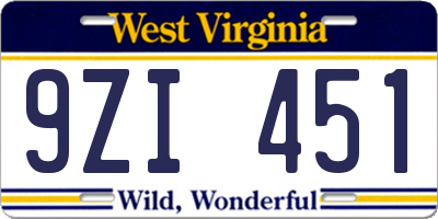 WV license plate 9ZI451