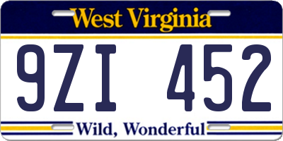 WV license plate 9ZI452