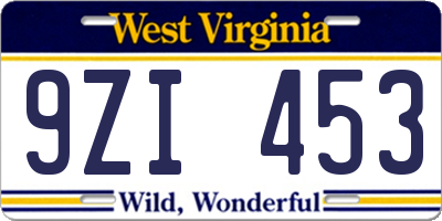 WV license plate 9ZI453