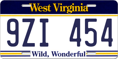 WV license plate 9ZI454