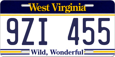 WV license plate 9ZI455