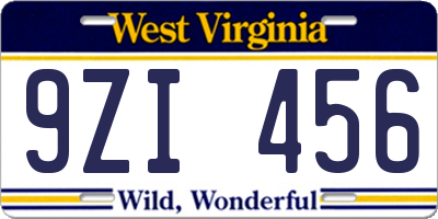 WV license plate 9ZI456