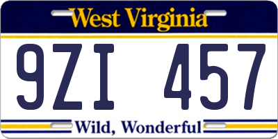 WV license plate 9ZI457