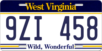 WV license plate 9ZI458