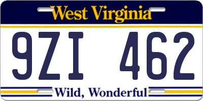 WV license plate 9ZI462