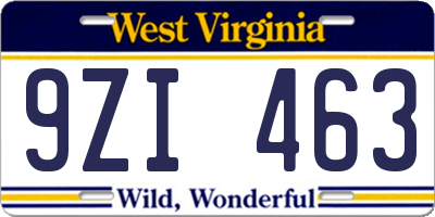WV license plate 9ZI463