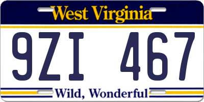 WV license plate 9ZI467