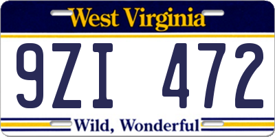 WV license plate 9ZI472