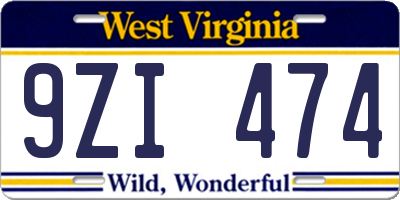WV license plate 9ZI474