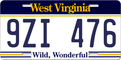 WV license plate 9ZI476
