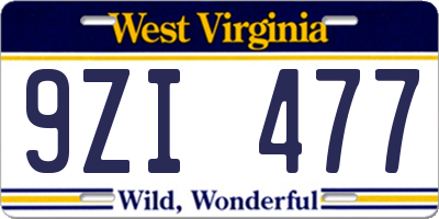 WV license plate 9ZI477
