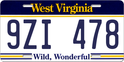 WV license plate 9ZI478