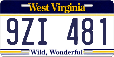 WV license plate 9ZI481