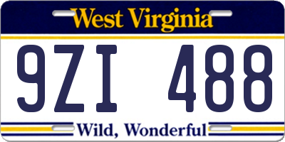 WV license plate 9ZI488