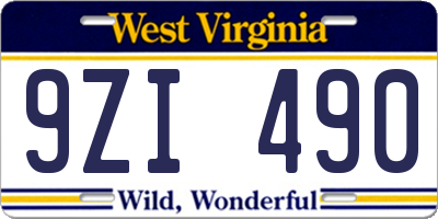 WV license plate 9ZI490