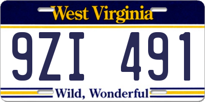 WV license plate 9ZI491