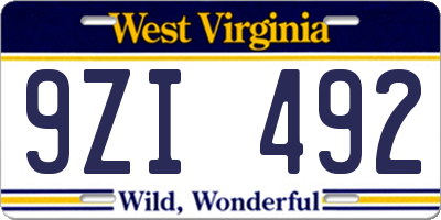 WV license plate 9ZI492