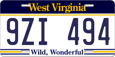 WV license plate 9ZI494